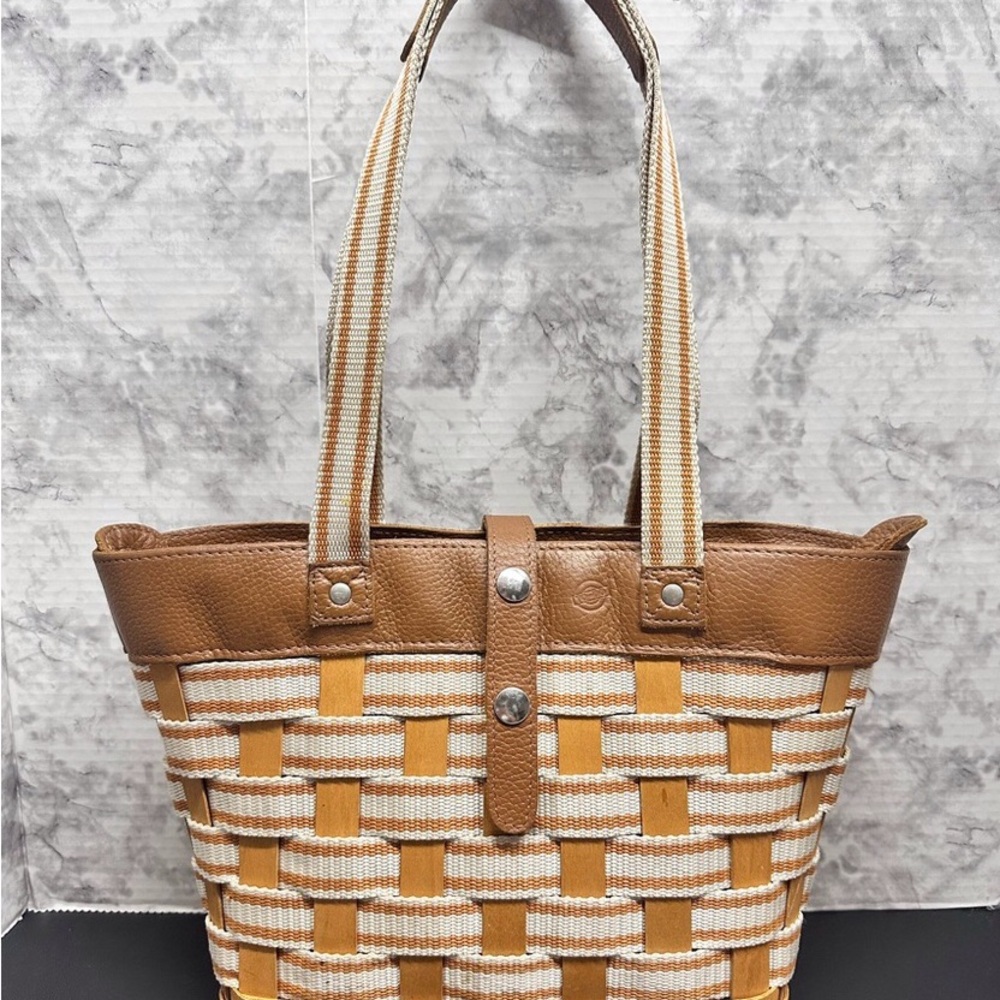 Longaberger To-Go footed‎ Basket Brown and Tan Woven Tote Bag 2010